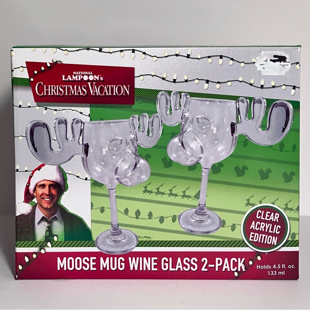 National Lampoon’s CHRISTMAS VACATION Clark Griswold Plastic MOOSE WINE GLASSES